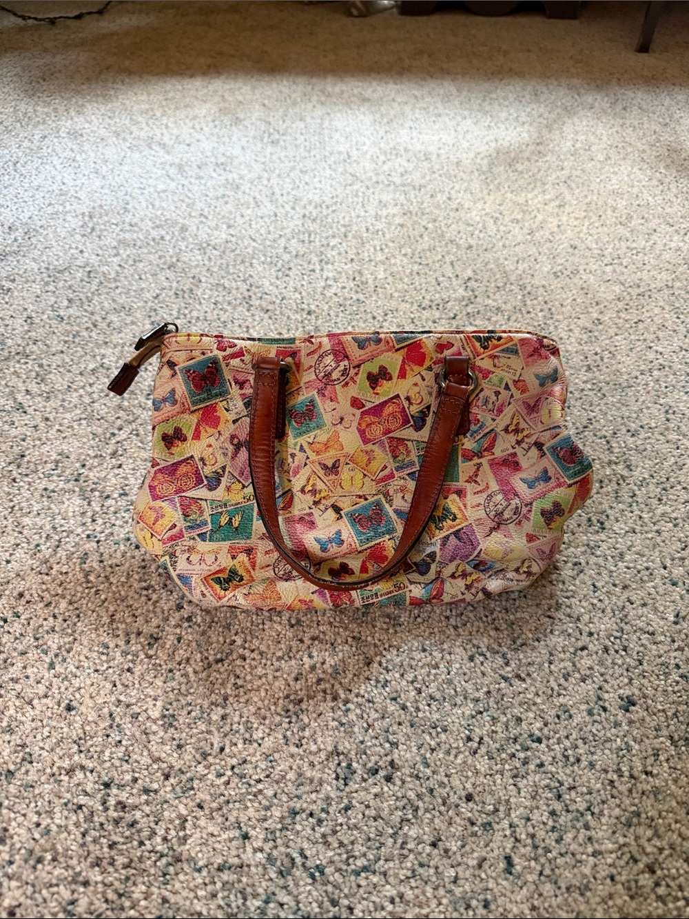 Butterfly Stamp Print Satchel Handbag - Multicolor - Picture 1 of 1